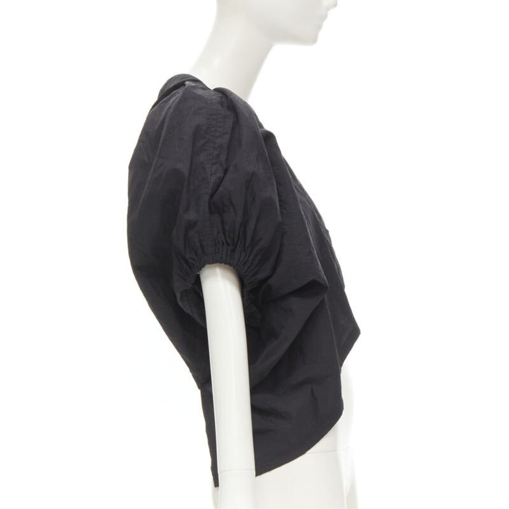 COMME DES GARCONS 1980's Vintage black crinkled nylon twist back shrug jacket