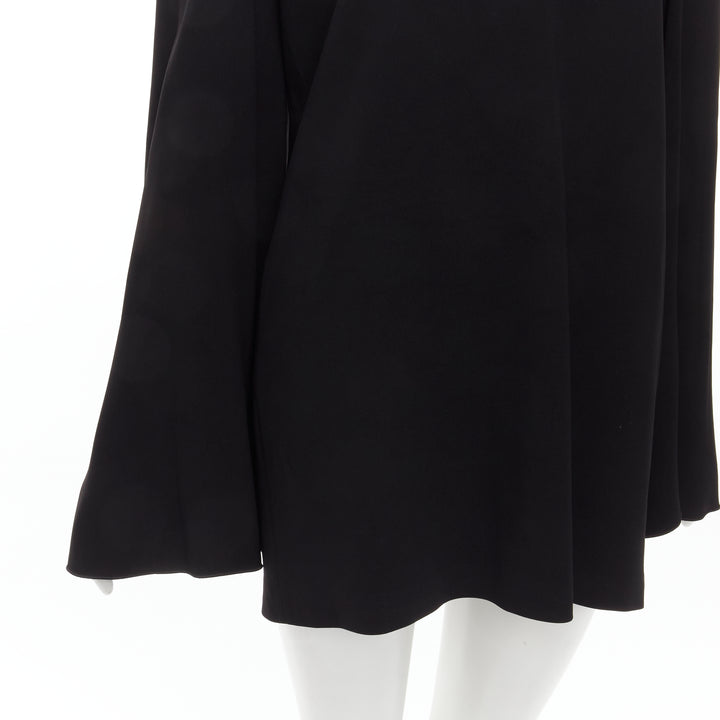 DION LEE black satin cape sleeve minimal V neck boxy short dress AUS10 M