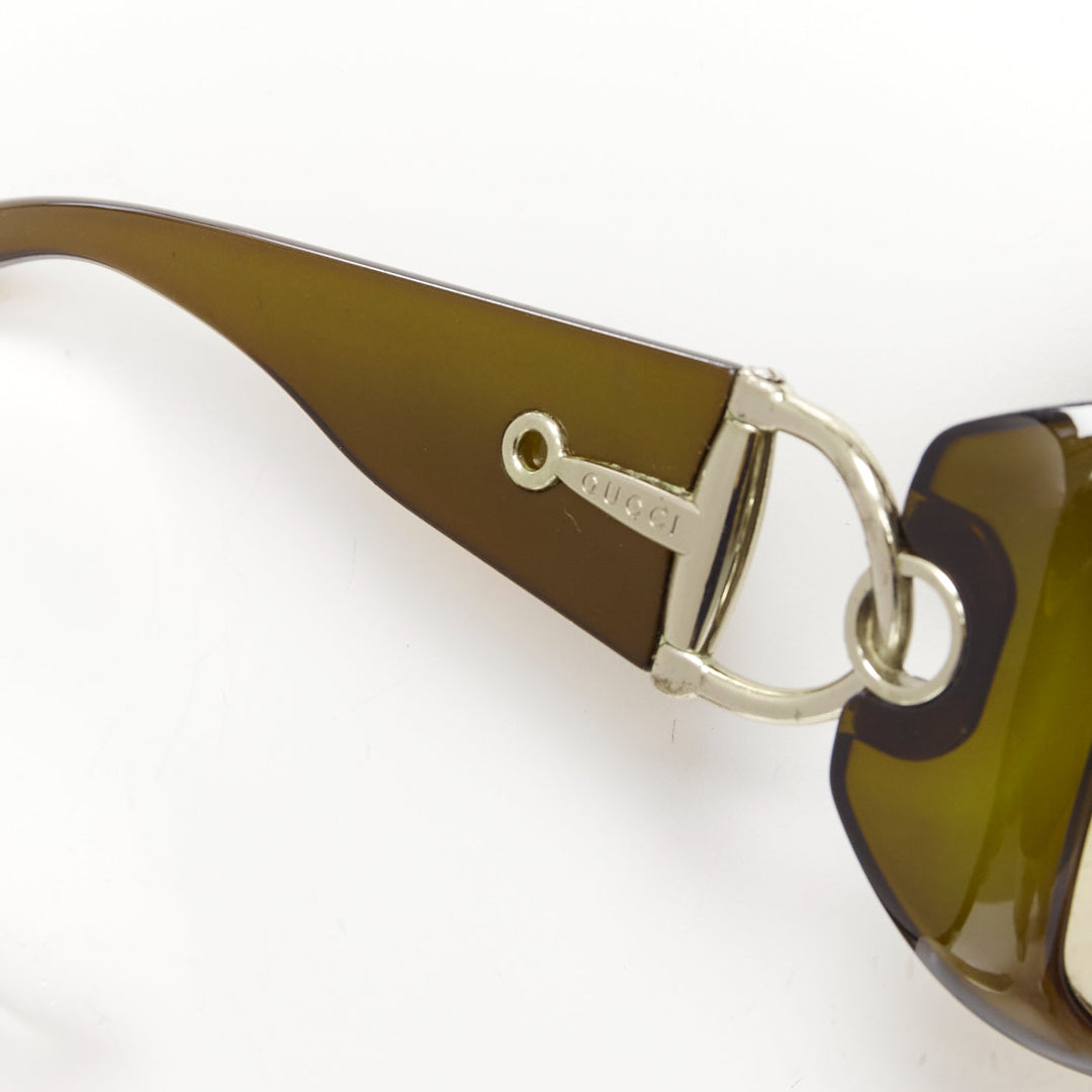 GUCCI GG2951E/S dark green silver GG bamboo buckle side wrap sunglasses