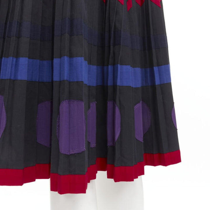 COMME DES GARCONS 1980s black geometric pattern pleated wrapped flared skirt S