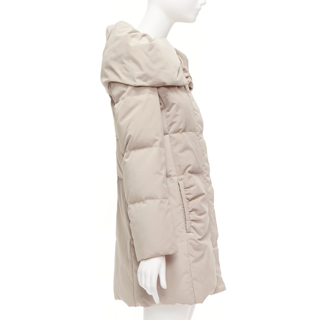 MAX & CO Caldo beige bateau foldover collar fitted long puffer coat IT42 M