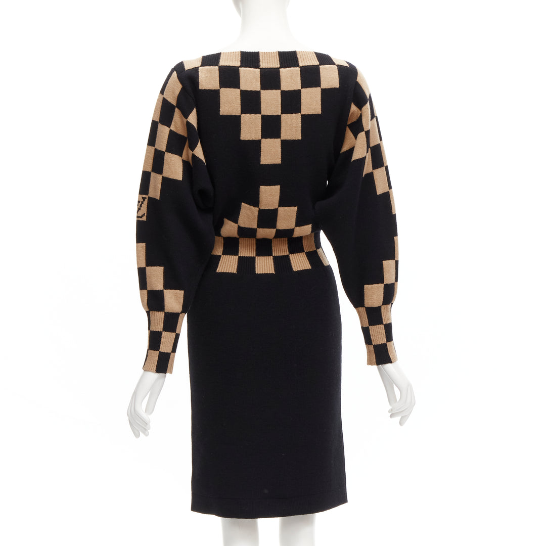 LOUIS VUITTON LV Damier wool cashmere pixel illusion knit dress S
