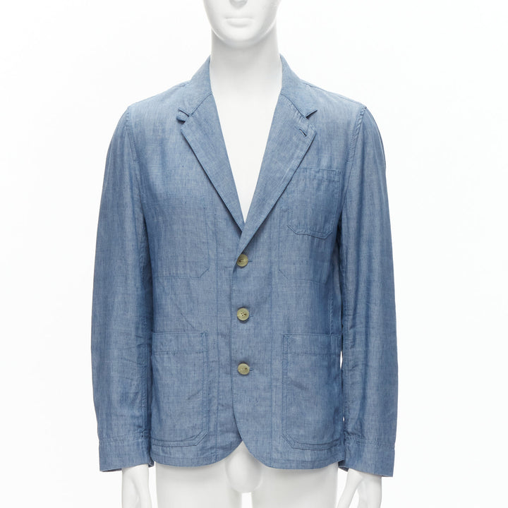 MAISON KITSUNE blue textured classic 3 pockets lightweight blazer jacket L