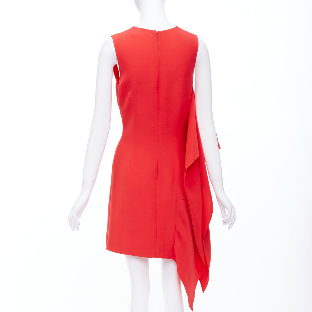 DIOR Raf Simons red silk wool drape side crew neck mini shift dress FR38 M