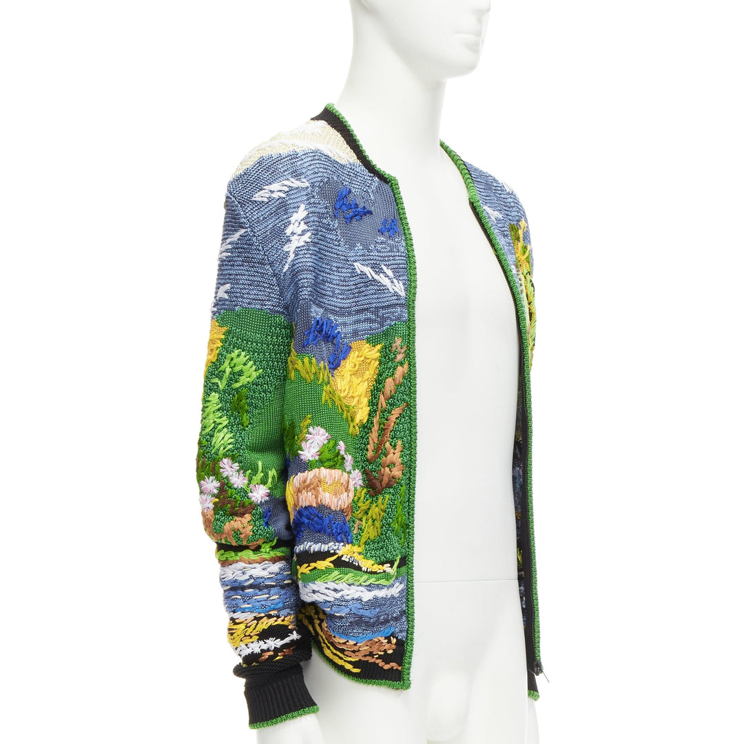 rare SAINT LAURENT 2021 Runway Teddy tropical landscape intarsia cardigan XS