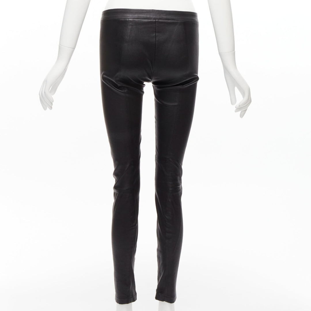 VINCE black genuine leather panelled back darts fitted moto leggings XS