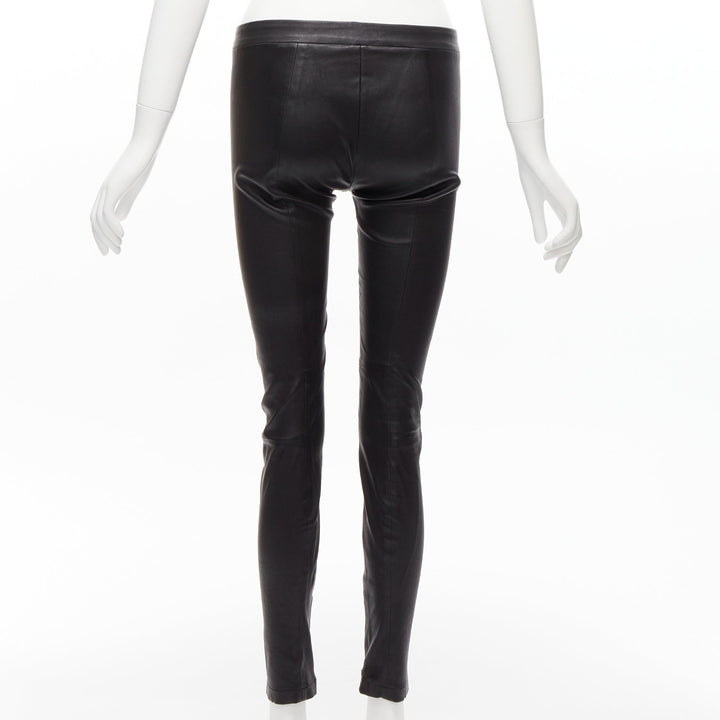 VINCE black genuine leather panelled back darts fitted moto leggings XS
