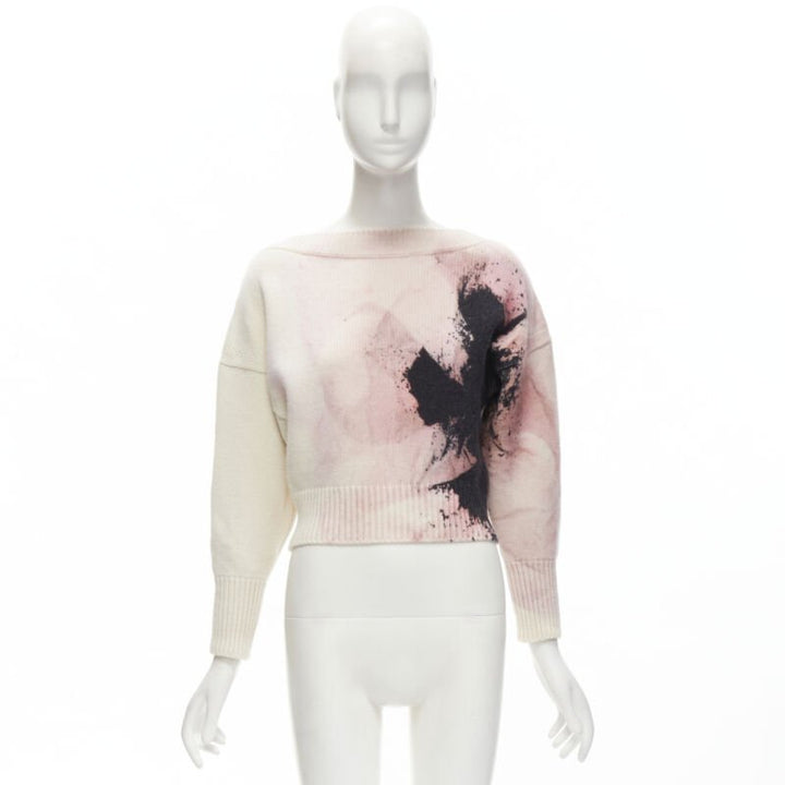 ALEXANDER MCQUEEN 2021 Anemone wool cashmere floral print cropped sweater XXS