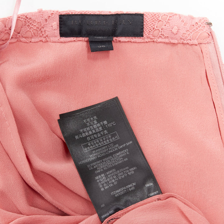 BURBERRY Runway pink cotton blend floral lace high waisted pencil skirt IT36 XXS