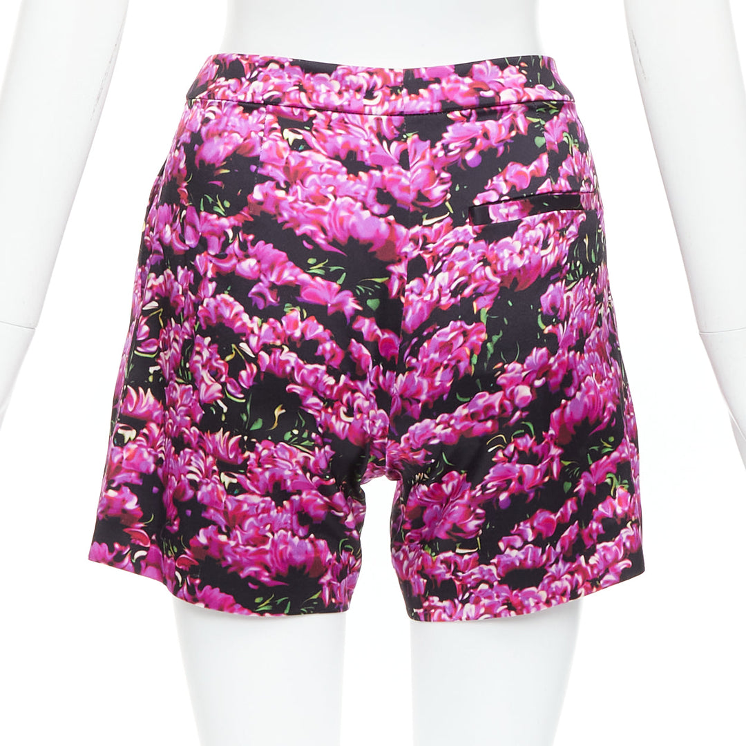 MARY KATRANTZOU 100% silk photographic floral print high waisted shorts UK6 XS