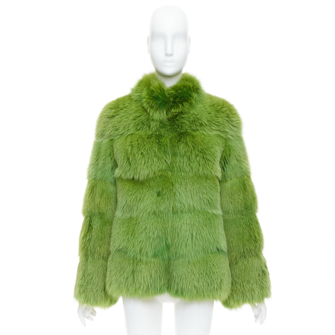 rare EMILIO PUCCI green dyed mink fur stand collar jacket coat IT40 S