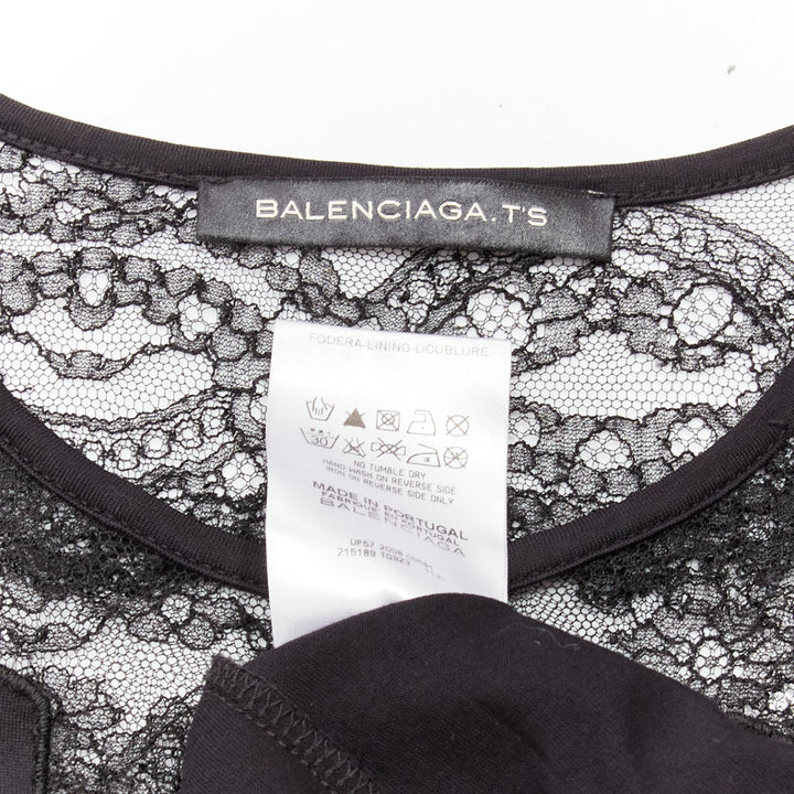 BALENCIAGA T'S 2008 black lace shoulder insert black tshirt top FR38 M