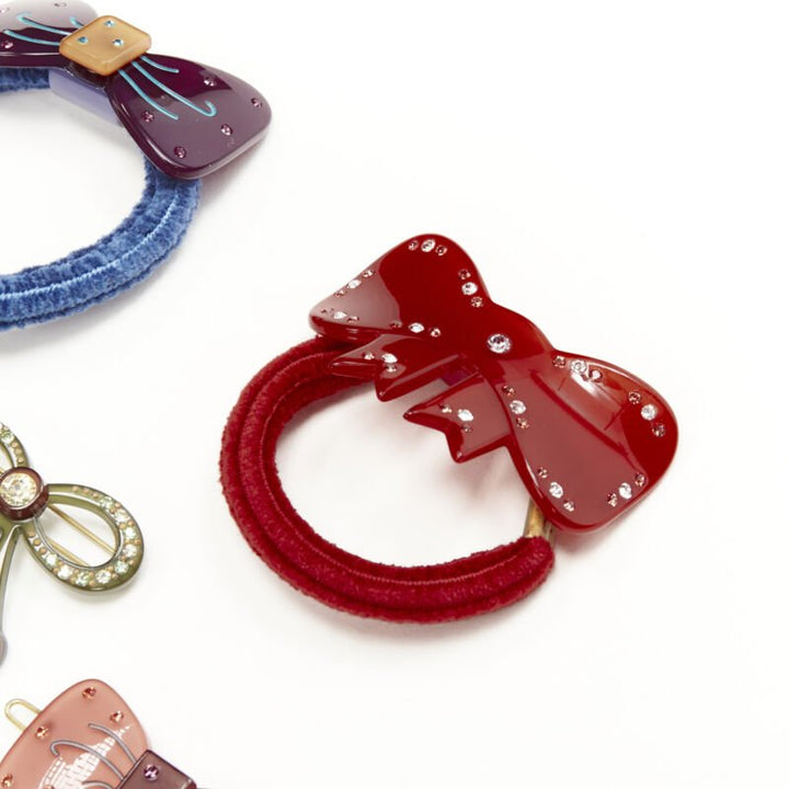 CHIC & MODE Alexandre Zouari LOT OF 5 crystal acrylic bow ribbon hair tie clip