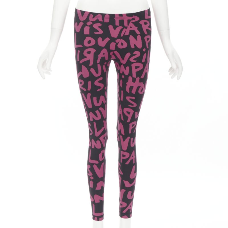 rare LOUIS VUITTON Stephen Sprouse Iconic Graffiti black neon pink legging XS