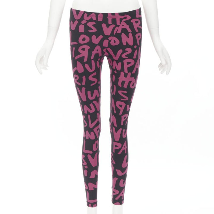 rare LOUIS VUITTON Stephen Sprouse Iconic Graffiti black neon pink legging XS