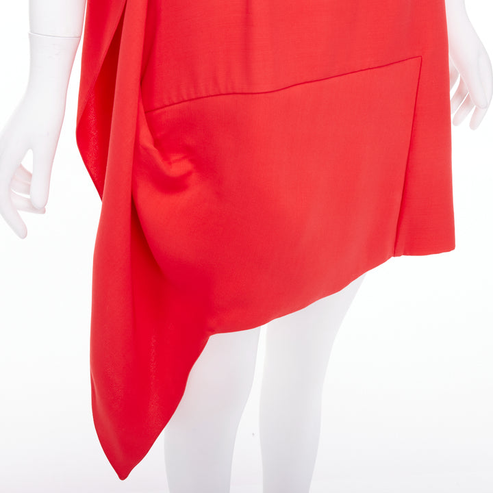 DIOR Raf Simons red silk wool drape side crew neck mini shift dress FR38 M