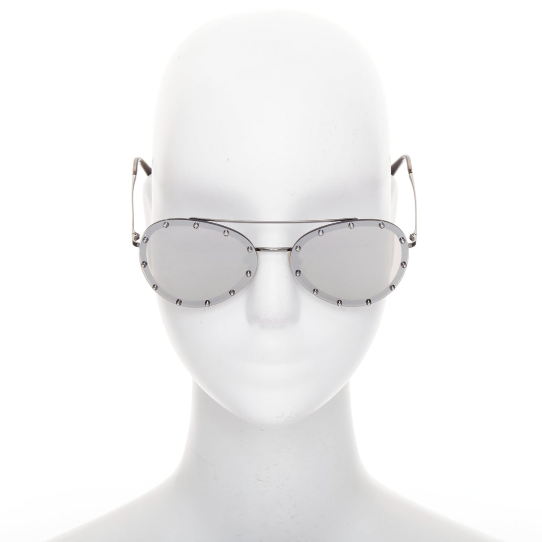 VALENTINO VA2013 58cm crystal stud mirror silver pilot aviator sunglasses