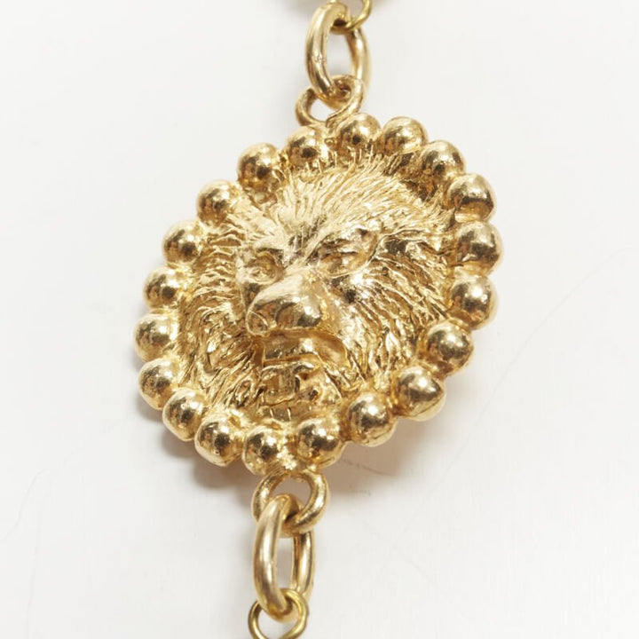 CHANEL Vintage Haute Couture Goosens Lion head black faux pearl sautoir neckace