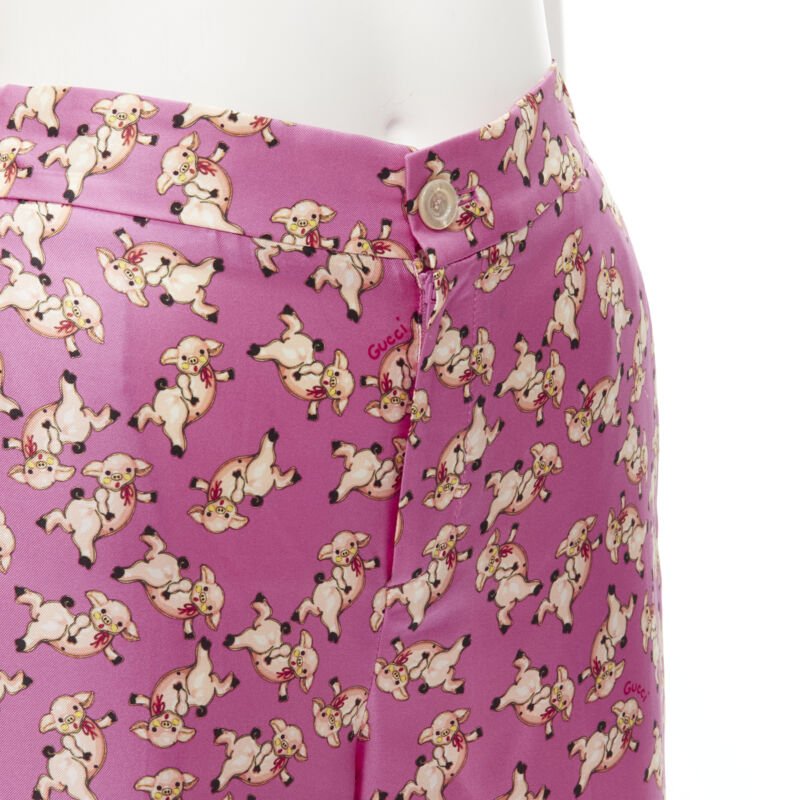 GUCCI CNY 2019 100% silk pink piggy print cropped pajama shorts IT36 XS rare