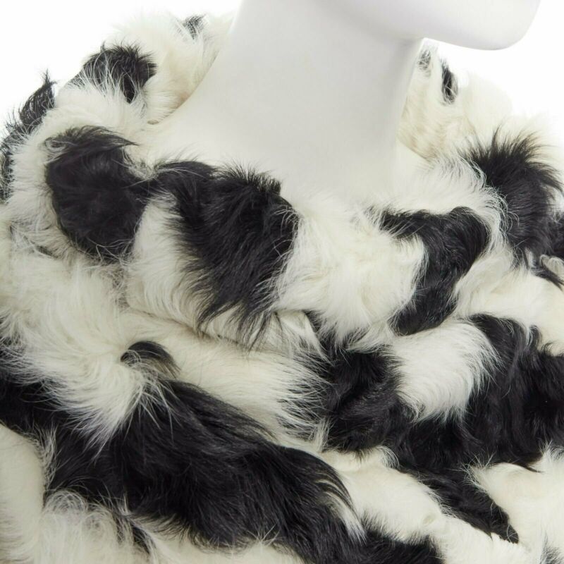 DRIES VAN NOTEN black white Tjekian goat fur high neck boxy sweater top S