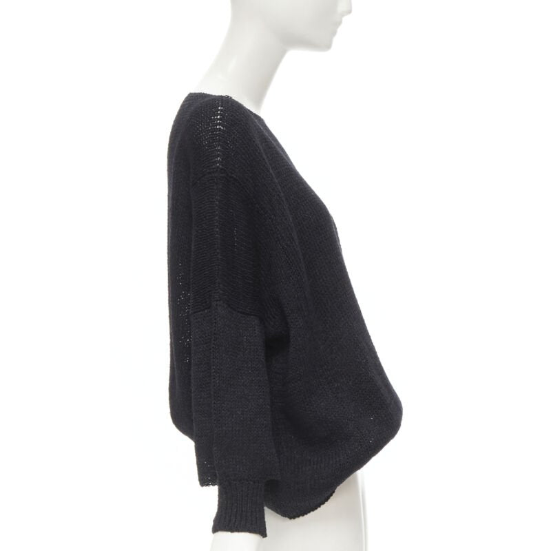 COMME DES GARCONS 1980's Vintage black coated deconstructed hem sweater M