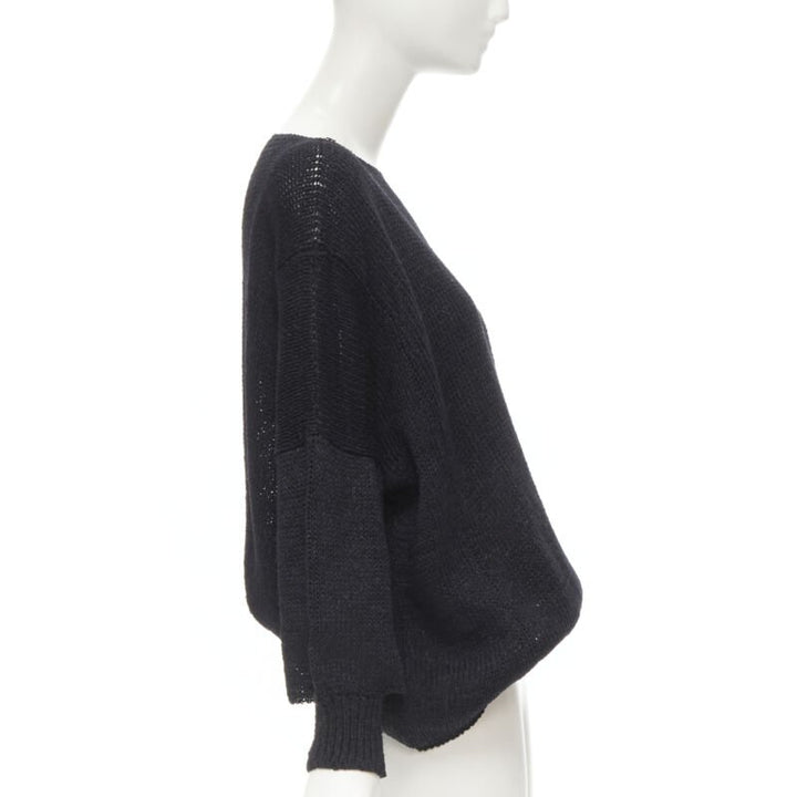 COMME DES GARCONS 1980's Vintage black coated deconstructed hem sweater M