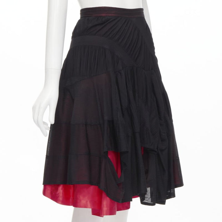 vintage Runway COMME DES GARCONS 80's black red shirred ruffle layered skirt S