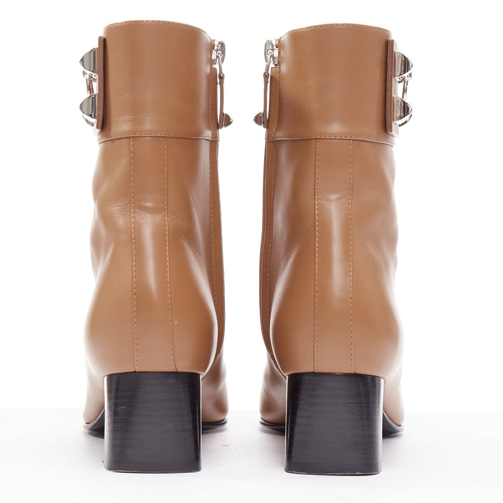 HERMES Decouverte 50 Beige Dore brown leather silver hardware ankle boots EU36