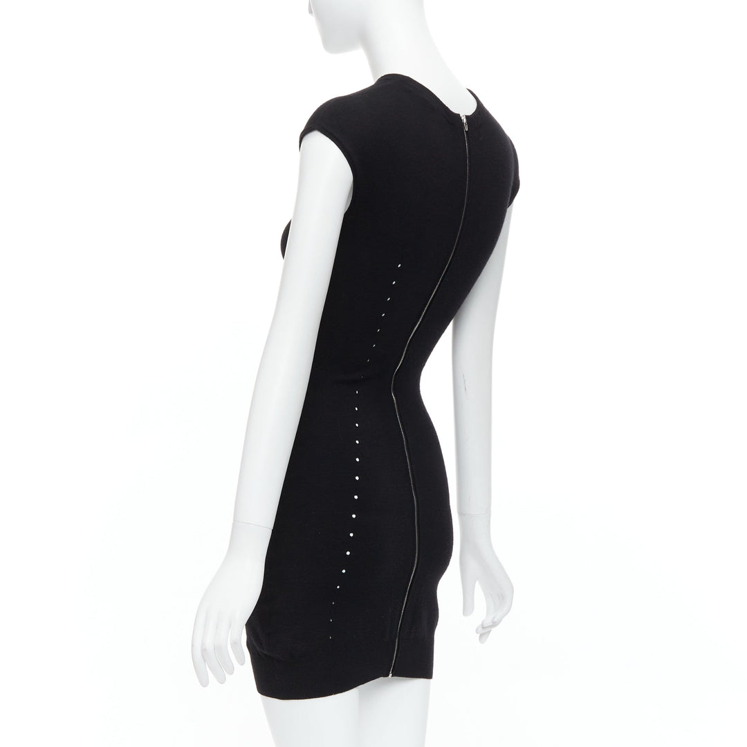 ALEXANDER WANG black wool blend pointelle knit bodycon dress XS