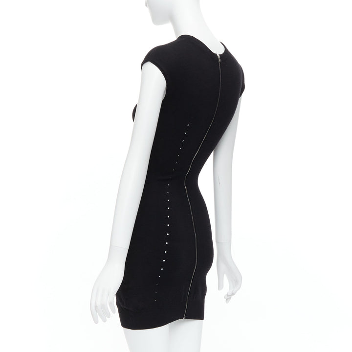 ALEXANDER WANG black wool blend pointelle knit bodycon dress XS