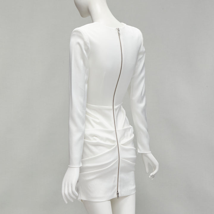 ALEX PERRY Blaze white ruched satin back zip mini cocktail dress UK6 XS