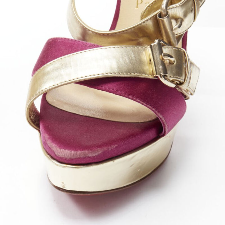 CHRISTIAN LOUBOUTIN Ambertina 140 gold pink glitter buckle strappy platform EU36