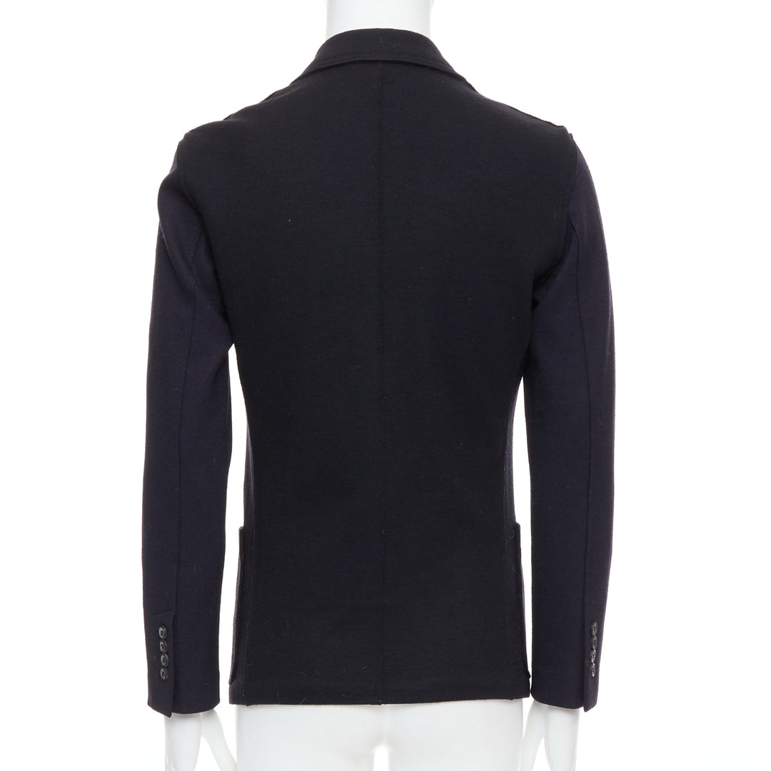 LANVIN black navy bicolour wool blend pocketed blazer jacket FR44 XS