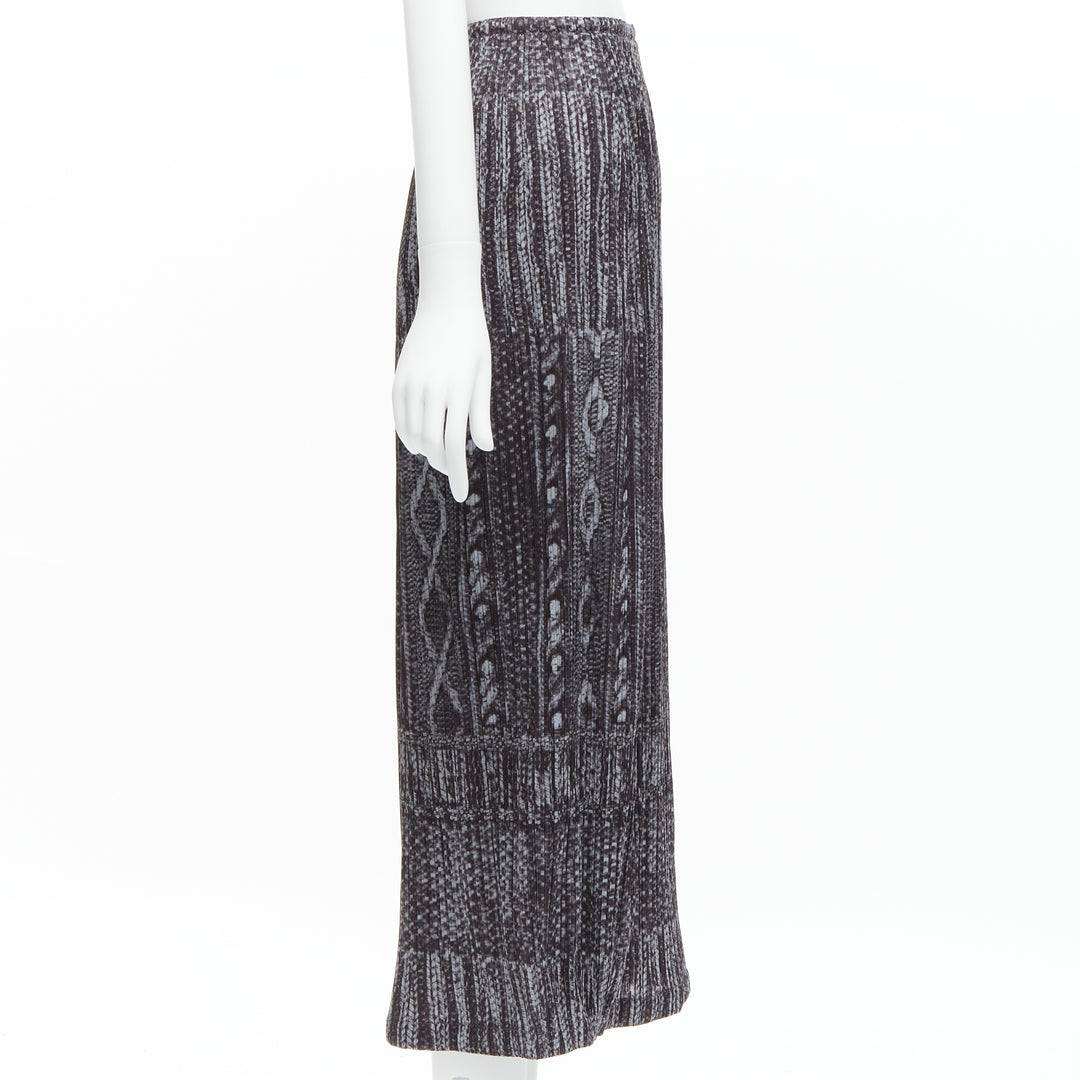 ISSEY MIYAKE PLEATS PLEASE grey black cable knit print pleated midi skirt JP2 M