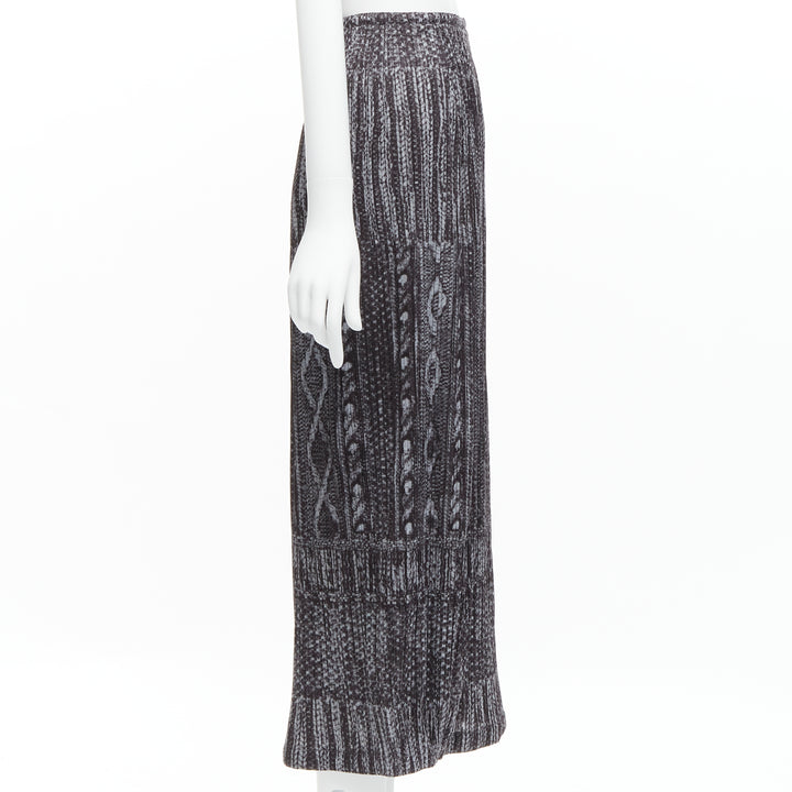 ISSEY MIYAKE PLEATS PLEASE grey black cable knit print pleated midi skirt JP2 M