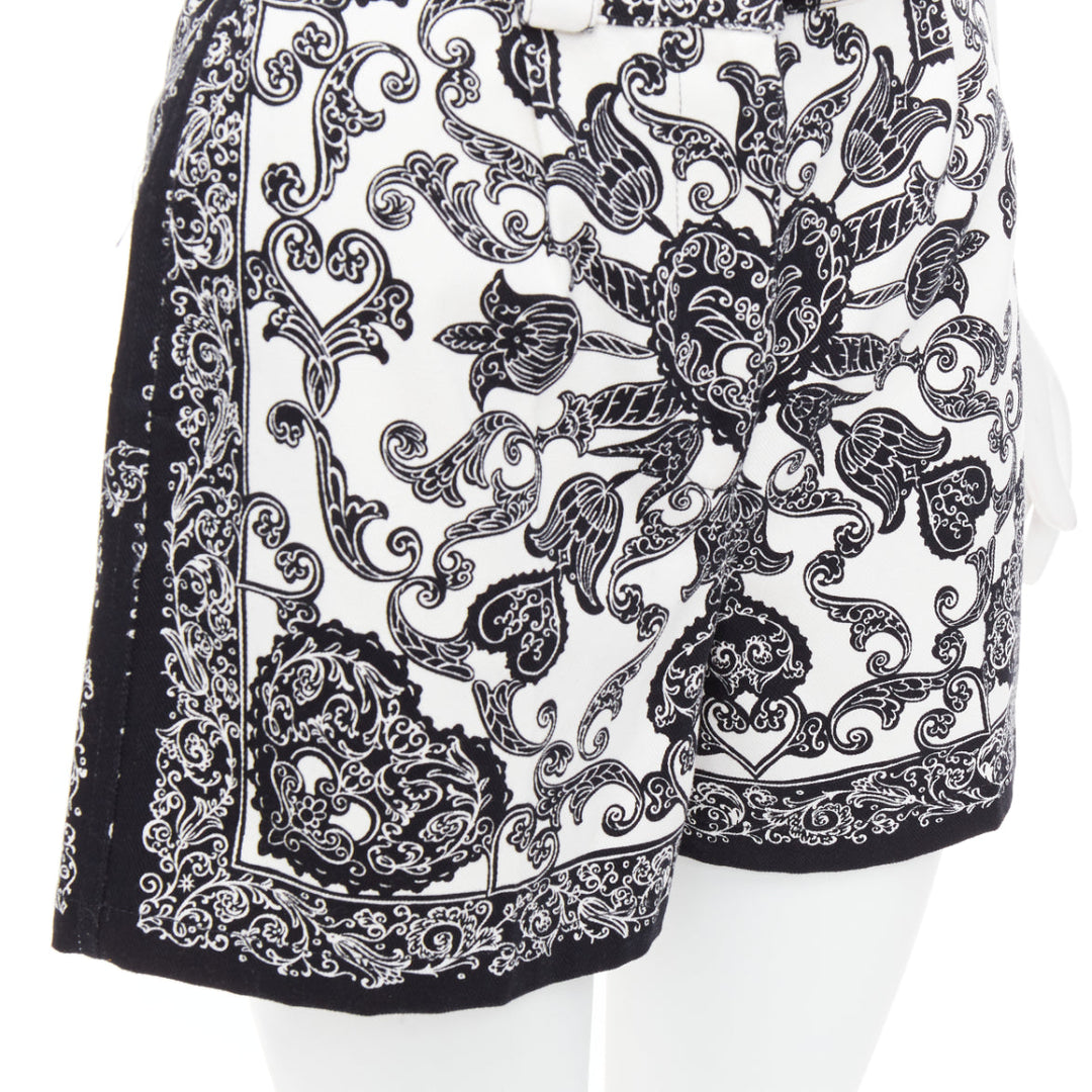 CHRISTIAN DIOR black white cotton handkerchief double belt shorts FR34 XS