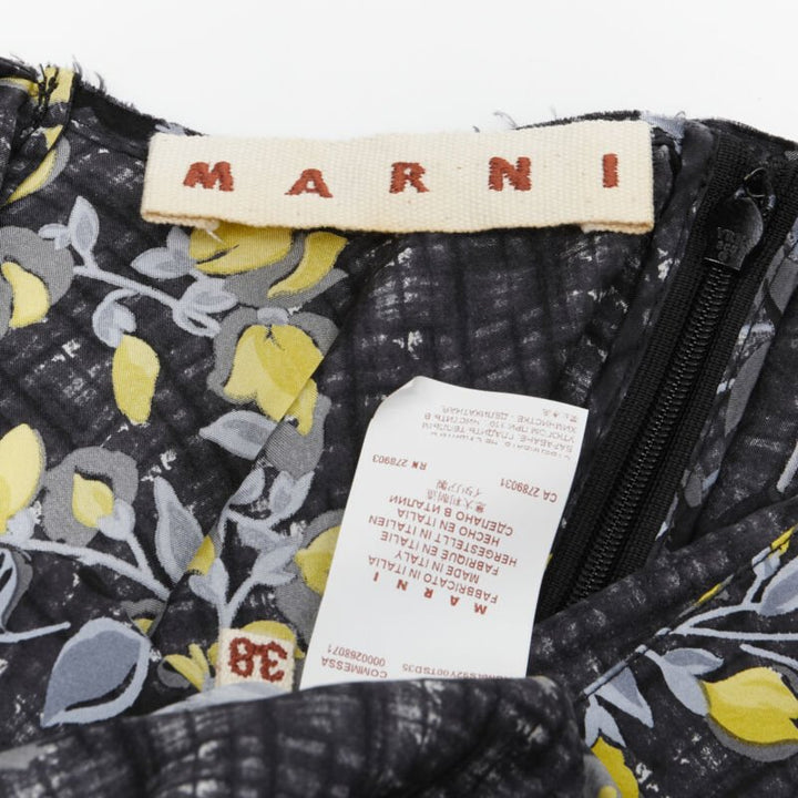 MARNI grey geometric yellow floral print cowl neck 100% silk dress IT38 XS