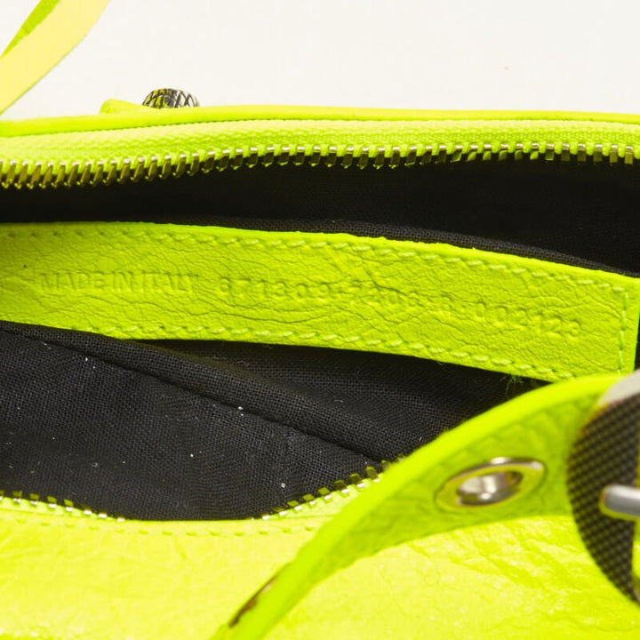 BALENCIAGA DEMNA LE Cagole XS neon yellow silver stud crossbody Motocross bag