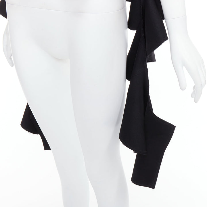 ELLERY black cascade sleeves high low hem V-neck top UK8 S