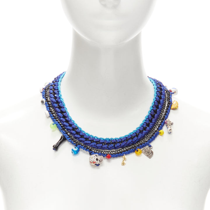 VANESSA ARIZAGA blue rope chain colorful charm skull dice necklace