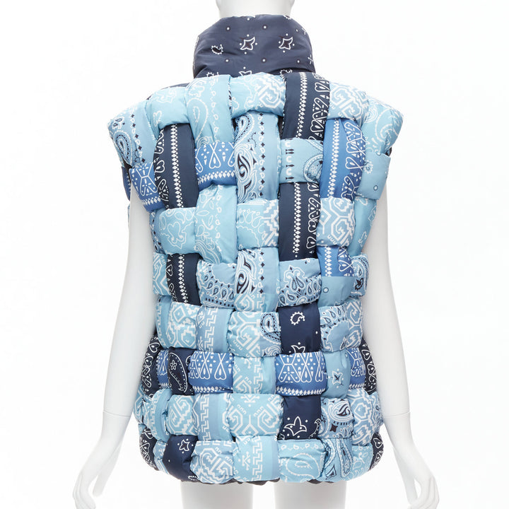 KAPITAL Bandana Paisley Keel blue reversible woven padded puffer vest JP3 L