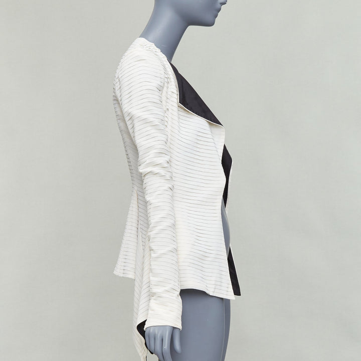 rare GARETH PUGH 2009 Runway cream black plisse silk draped biker IT38 XS