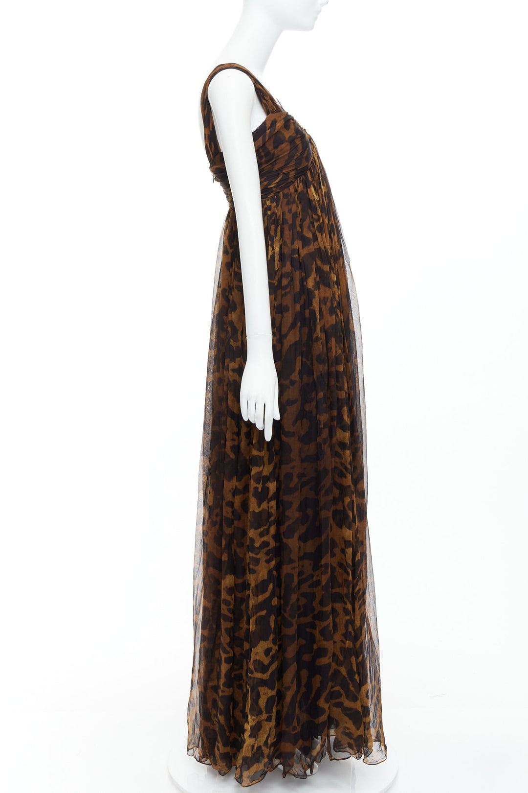ALEXANDER MCQUEEN 2011 100% silk leopard print corseted long gown IT40 S