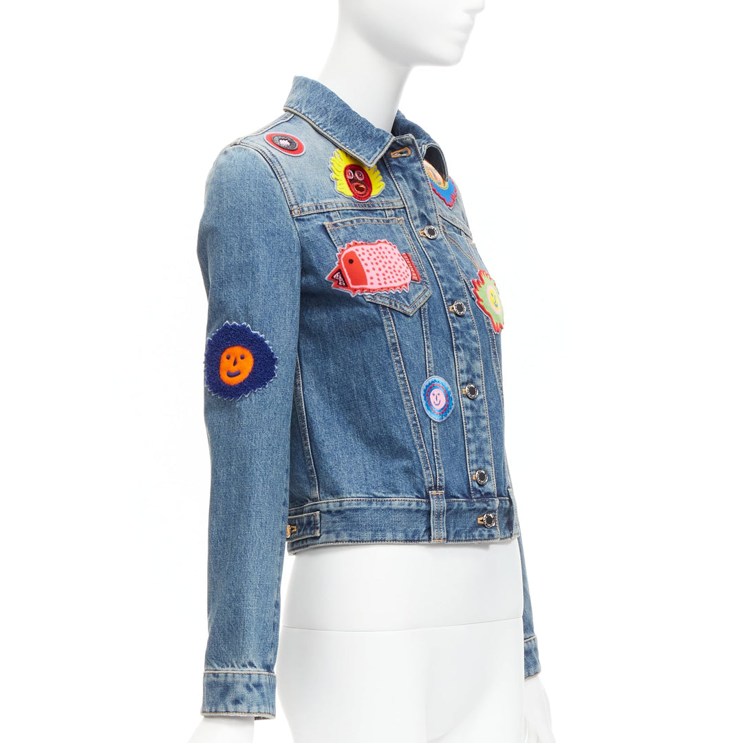 LOUIS VUITTON Yayoi Kusama 2023 Faces leather patch blue denim jacket FR34 XS