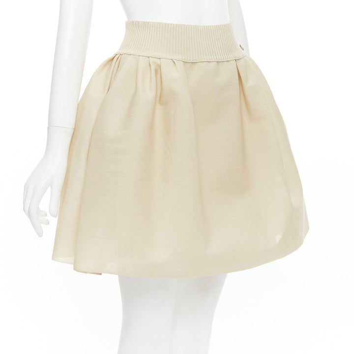 CHANEL light beige gold CC logo button flared skater skirt FR40 L