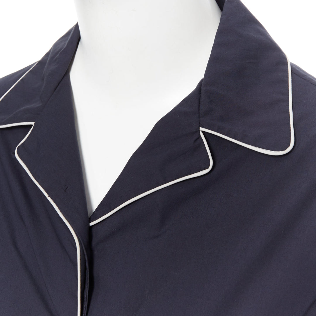 JIL SANDER navy blue cotton cuban shirt notch collar pipe short sleeves FR34