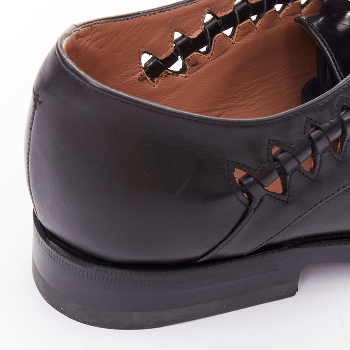 ALAIA Goodyear black leather laser cut out braided brogue EU38