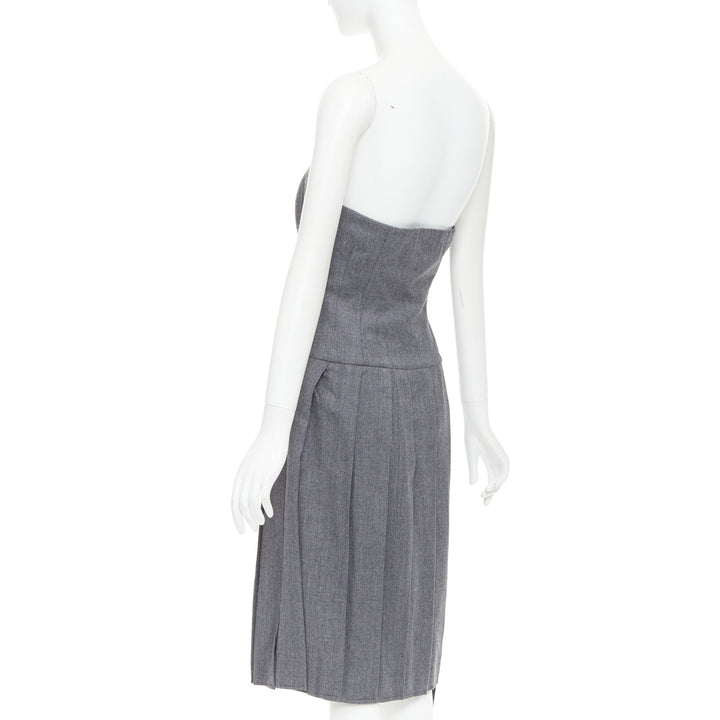 MARC MARC JACOBS 2008 Revolution grey wool green pleated strapless dress US2 S