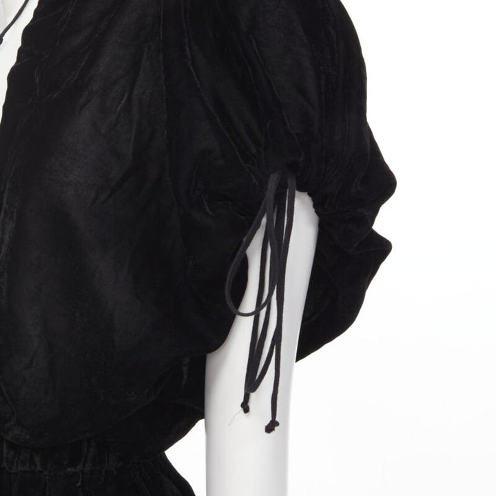 vintage COMME DES GARCONS 1990 black velvet drawstring sash knee length skirt M
