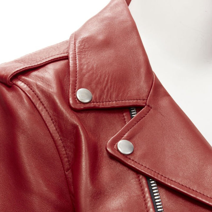 SAINT LAURENT 2013 Hedi Slimane red lambskin leather moto biker jacket FR38 S